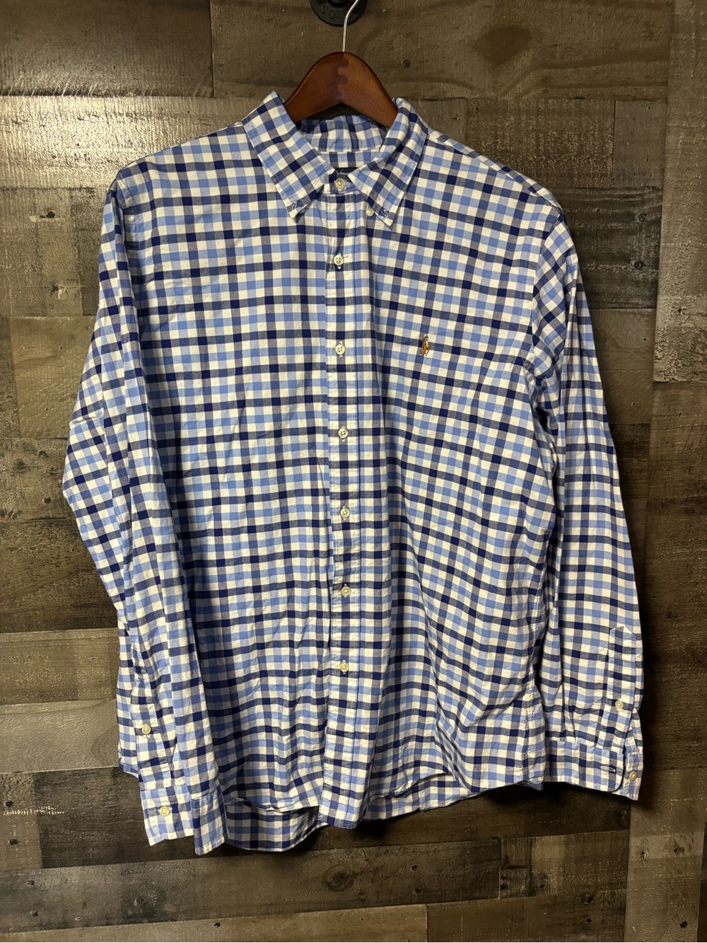 Ralph Lauren Blue and White Gingham Button-Down Shirt 100% Cotton XXL